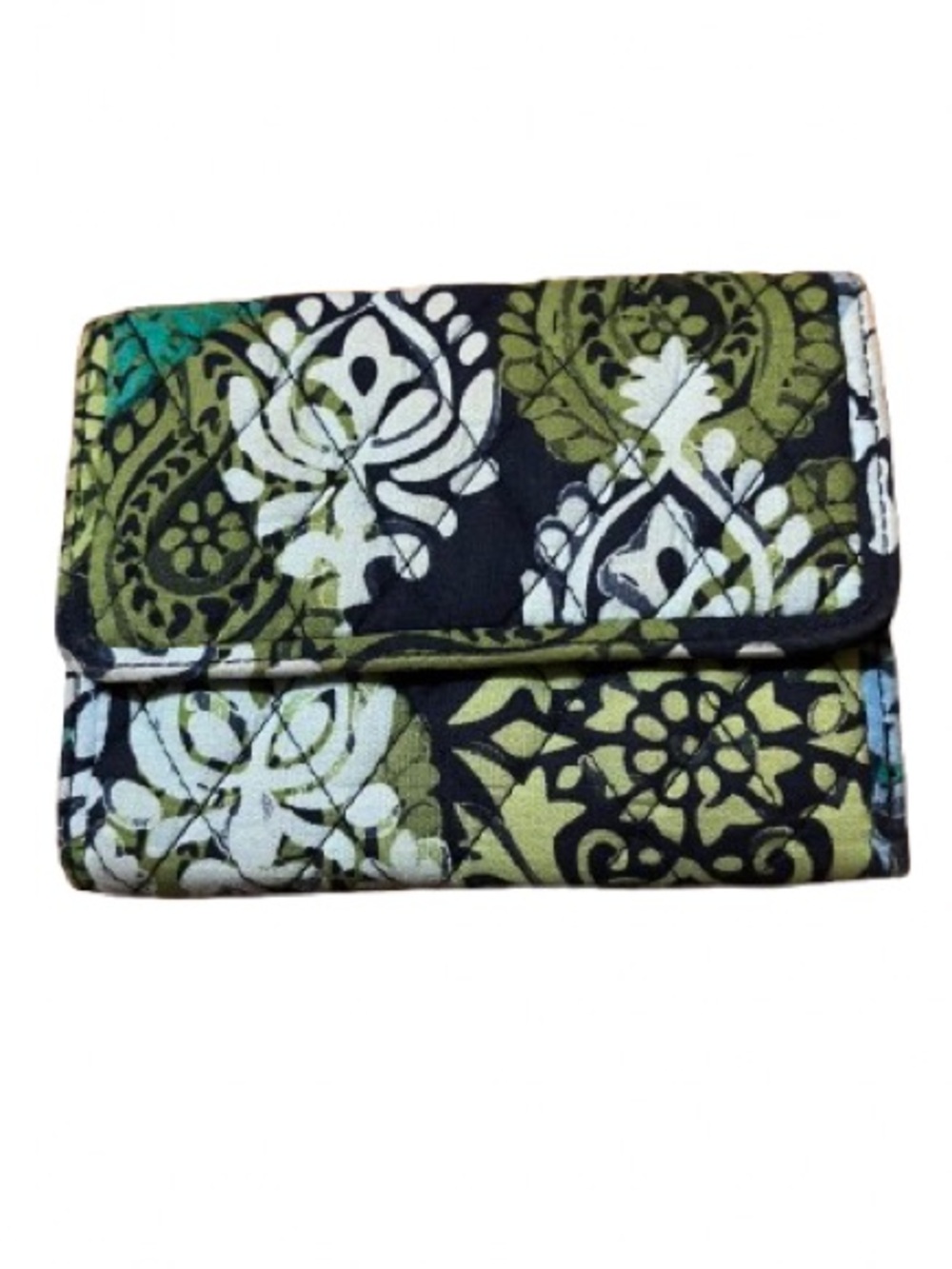 Vera Bradley Quilted Patterned Trifold Wallet in Olive, Black & White